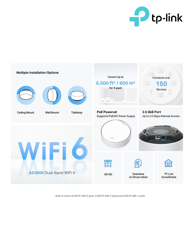 TP-Link Deco X50-PoE AX3000 Router (3-Pack)
